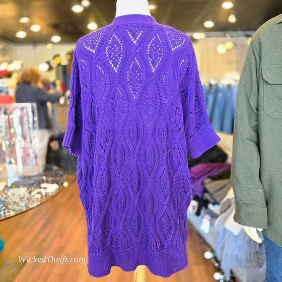 LOFT Purple Crochet Cardigan L - PopRock Vintage. The cool quotes t-shirt store.