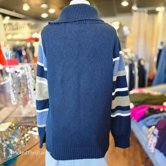 ERIKA Blue/Brown Stripe Sweater L - PopRock Vintage. The cool quotes t-shirt store.