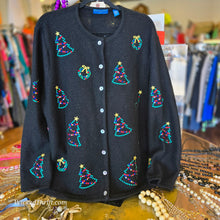  KAREN SCOTT Black Wool Tree Cardigan 2X - PopRock Vintage. The cool quotes t-shirt store.