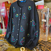 KAREN SCOTT Black Wool Tree Cardigan 2X - PopRock Vintage. The cool quotes t-shirt store.