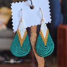  TEAL/WHITE Beaded Drop Earrings - PopRock Vintage. The cool quotes t-shirt store.