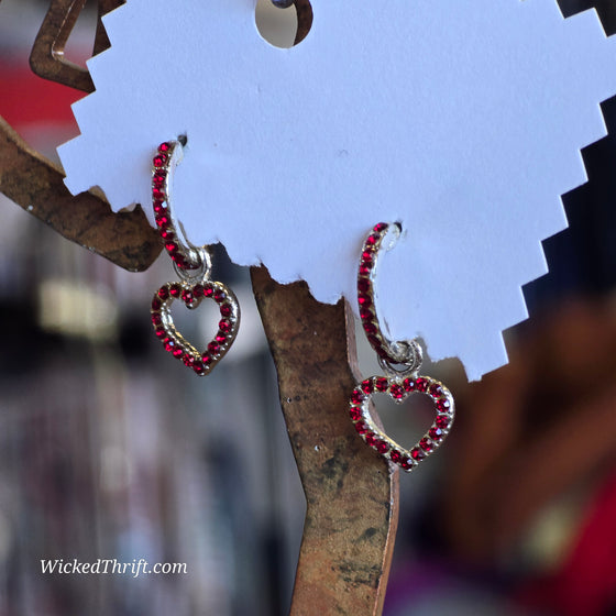 RED RHINESTONE Heard Hoop Earrings - PopRock Vintage. The cool quotes t-shirt store.