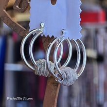  SILVER TONE Dual Hoop Earrings with Rope Ball - PopRock Vintage. The cool quotes t-shirt store.