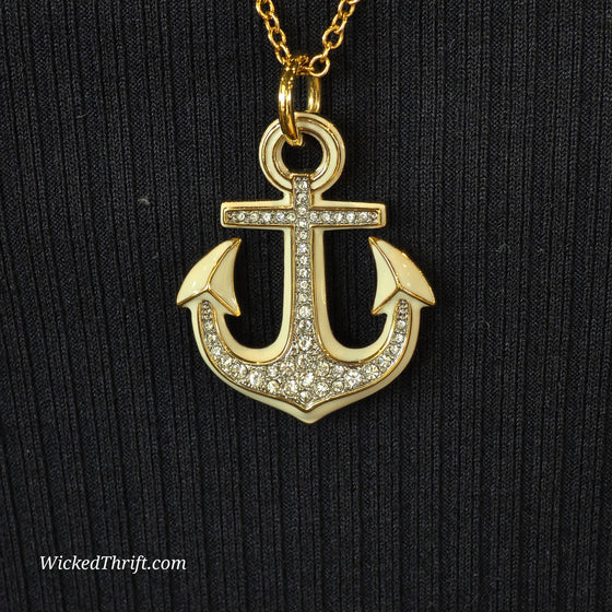 JUICY COUTURE Anchor Necklace on Long Golden Chain - PopRock Vintage. The cool quotes t-shirt store.