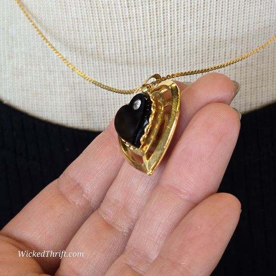 3D HEART Black/Golden Necklace - PopRock Vintage. The cool quotes t-shirt store.