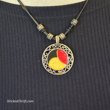  BLACK/Red/Yellow Circle Pendant on Leather Cord Necklace - PopRock Vintage. The cool quotes t-shirt store.