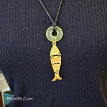  GOLDEN Tri Part Fish Pendant on Black Rope - PopRock Vintage. The cool quotes t-shirt store.