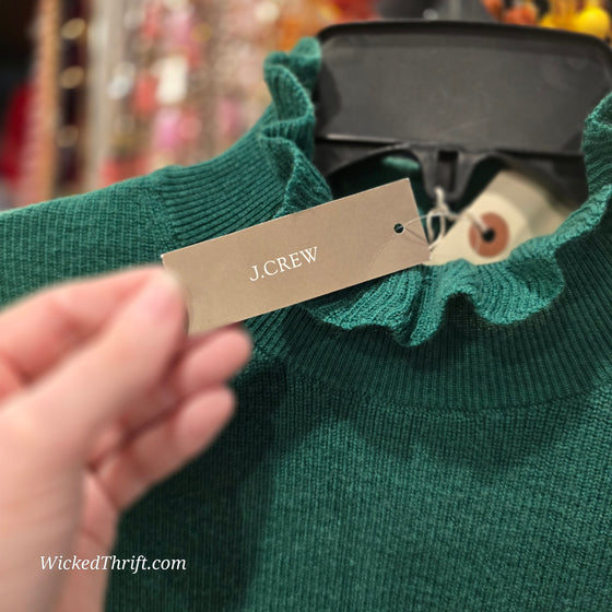 J CREW NWT Green Ruffle Sweater XS - PopRock Vintage. The cool quotes t-shirt store.