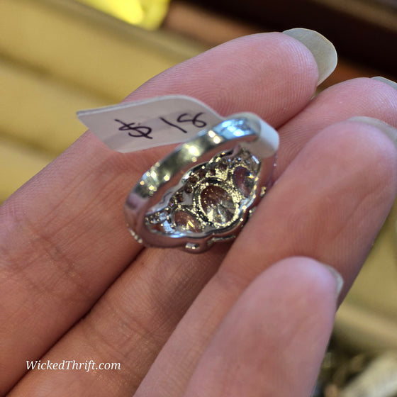 SILVER TONE 3 CZ Ring 6 - PopRock Vintage. The cool quotes t-shirt store.