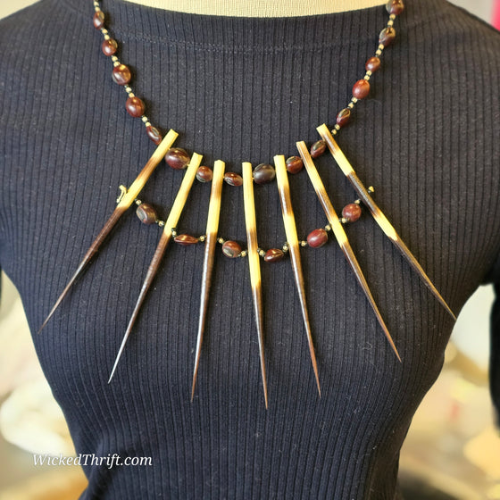 AFRICAN PORCUPINE QUILL Necklace - PopRock Vintage. The cool quotes t-shirt store.