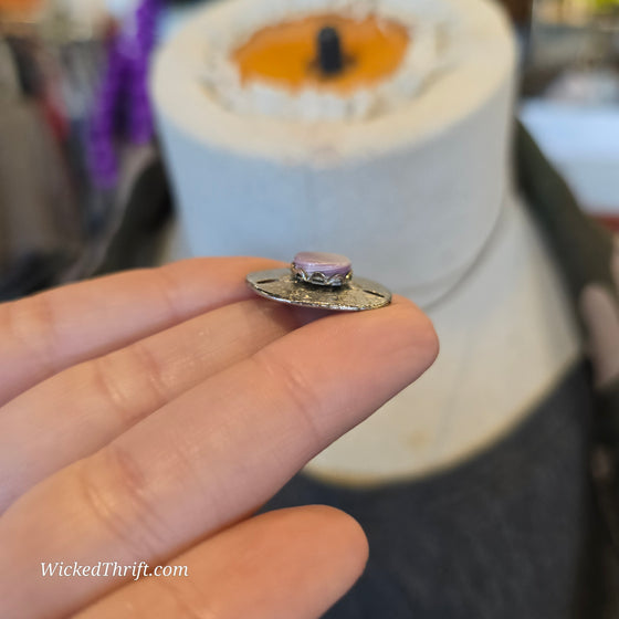 SILVER Sand Dollar Pendant w. Purple Shell Middle on Sterling Chain - PopRock Vintage. The cool quotes t-shirt store.