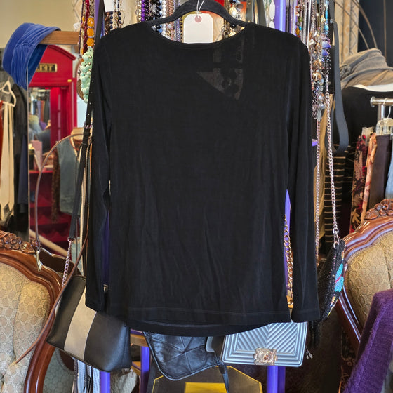 CHICOS Black Ribbed Long Sleve w. Sillver Circle L