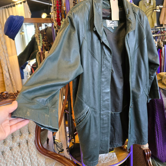 VTG RZ ORIGINALS Green Leather Mid Length Jacket L AS IS