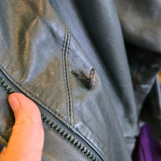 VTG RZ ORIGINALS Green Leather Mid Length Jacket L AS IS