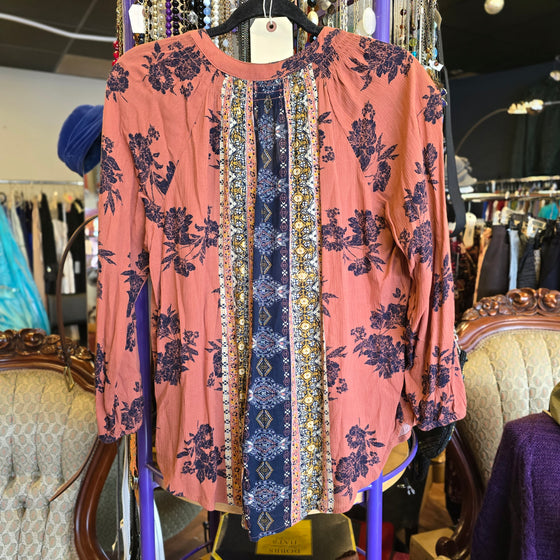 MASON & BELLE Pink Floral Peasant Top M