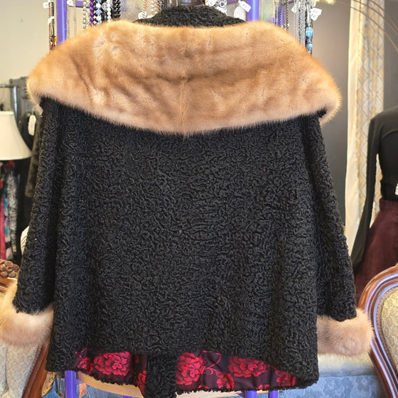 VINTAGE FUR Persian Lamb w. Light Brown Mink Collar