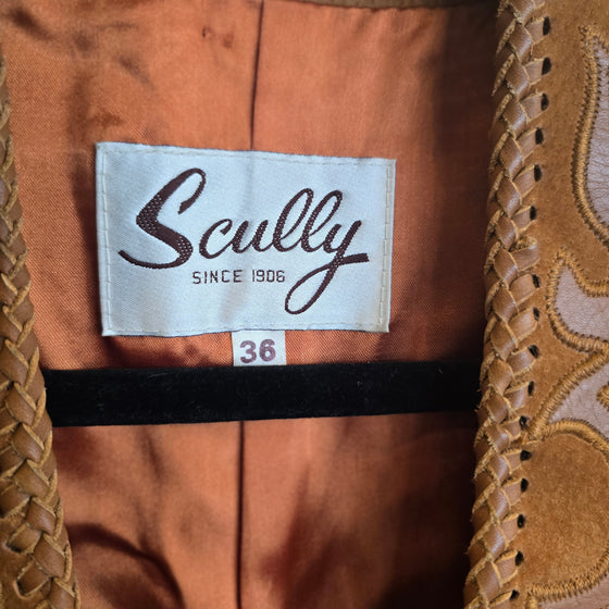 SCULLY Tan Leather Fringe/Beaded Western Vest 36