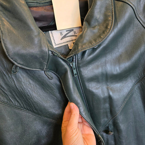 VTG RZ ORIGINALS Green Leather Mid Length Jacket L AS IS