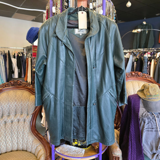 VTG RZ ORIGINALS Green Leather Mid Length Jacket L AS IS