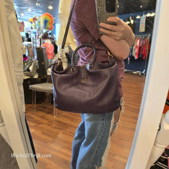 TORY BURCH Purple "Ivy Slouch Satchel" - PopRock Vintage. The cool quotes t-shirt store.