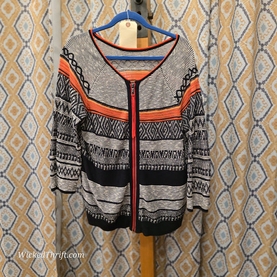 CHERI Grey/Orange Knit Zip Up Sweater XL - PopRock Vintage. The cool quotes t-shirt store.
