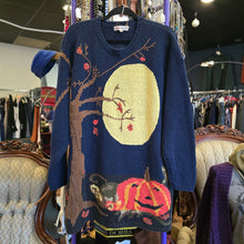 VINTAGE LAUREN HENSEN Knit Spooky Pumpkin Fall Night Scene Sweater 1X