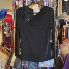  CHICOS Black Ribbed Long Sleve w. Sillver Circle L