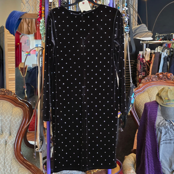 JENNIFER LOPEZ Bkack Velvet/Rhinestone Long Sleeve Dress L