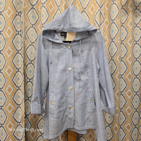 JONES NY Blue/White Stripe Linen Hooded Jacket S - PopRock Vintage. The cool quotes t-shirt store.