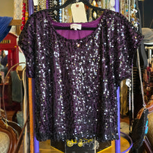  LAUNDRY BY SHELLI SEGAL Purple/Bkack Sequin Top XL