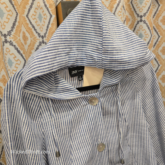 JONES NY Blue/White Stripe Linen Hooded Jacket S - PopRock Vintage. The cool quotes t-shirt store.