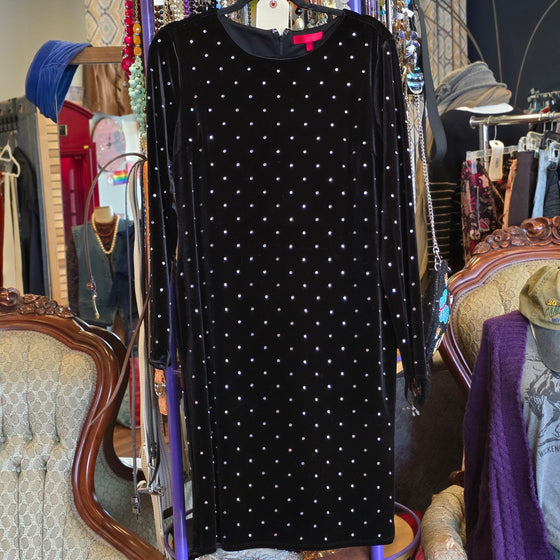 JENNIFER LOPEZ Bkack Velvet/Rhinestone Long Sleeve Dress L