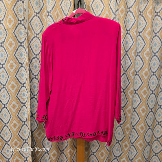 SILK BOURIQUE Pink/Black 100% Silk Long Sleeve L - PopRock Vintage. The cool quotes t-shirt store.