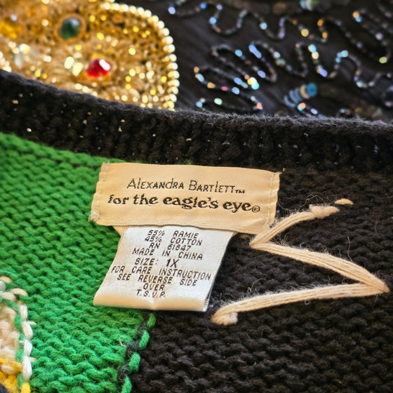 VINTAGE ALEXANDRA BARLETT Halloween Knit Cardigan w. Wooden Ghost Buttons