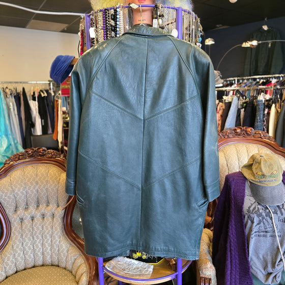 VTG RZ ORIGINALS Green Leather Mid Length Jacket L AS IS