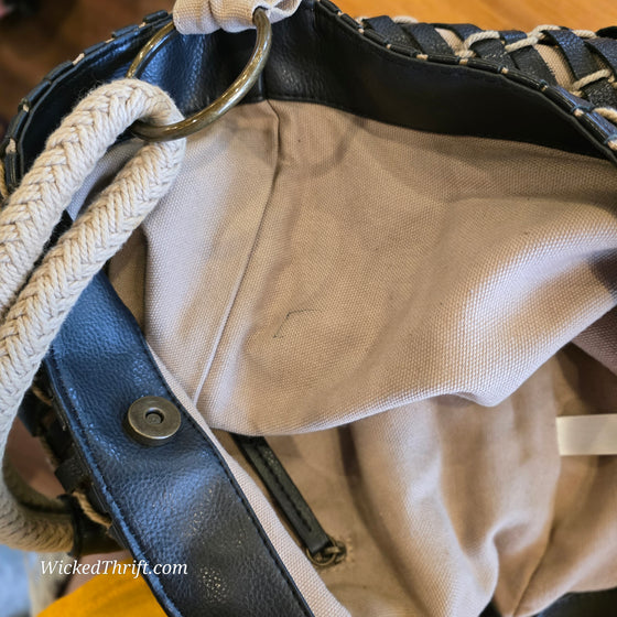 CHICOS Black Leather Woven Boho Shoulder Bag - PopRock Vintage. The cool quotes t-shirt store.