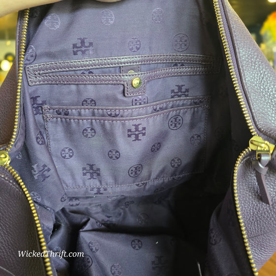 TORY BURCH Purple "Ivy Slouch Satchel" - PopRock Vintage. The cool quotes t-shirt store.