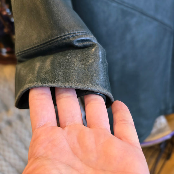 VTG RZ ORIGINALS Green Leather Mid Length Jacket L AS IS