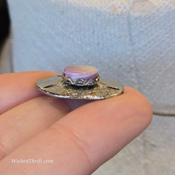 SILVER Sand Dollar Pendant w. Purple Shell Middle on Sterling Chain - PopRock Vintage. The cool quotes t-shirt store.