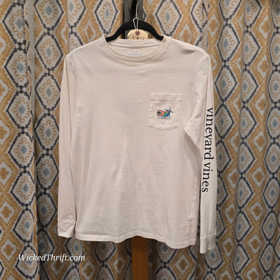 VINEYARD VINES White Cotton Long Sleeve Tee w. Ski Whale L - PopRock Vintage. The cool quotes t-shirt store.