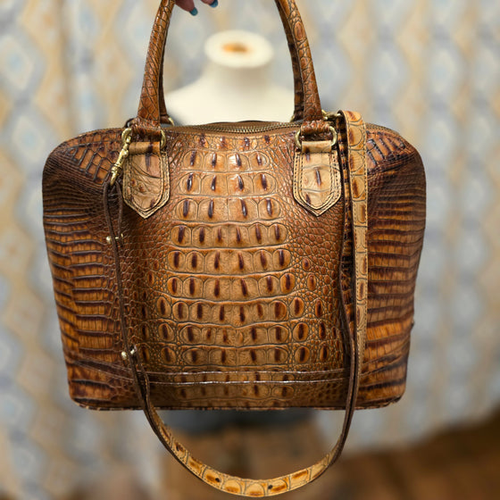 BRAHMIN Brown Embossed Dome Bag - PopRock Vintage. The cool quotes t-shirt store.