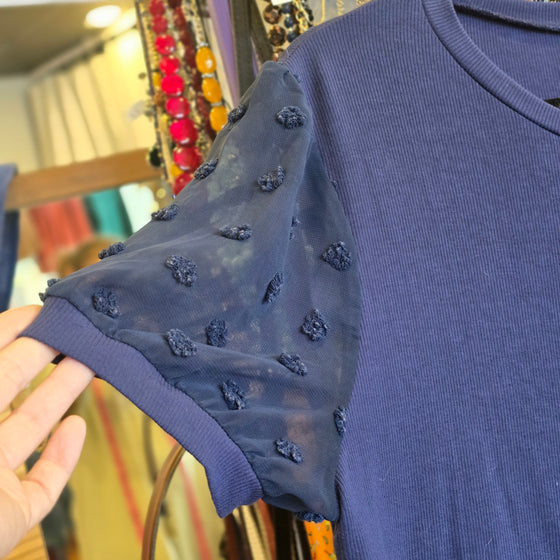 NEW CHOICE Blue Polkadot Mesh Sleeve Top XXL