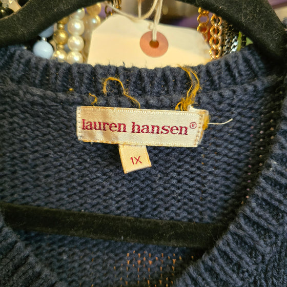 VINTAGE LAUREN HENSEN Knit Spooky Pumpkin Fall Night Scene Sweater 1X