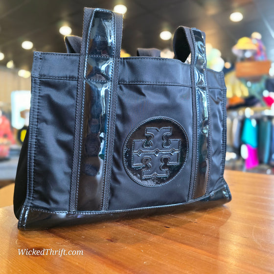 TORY BURCH Black Nylon/Patent Leather "Ella" Tote AS IS - PopRock Vintage. The cool quotes t-shirt store.