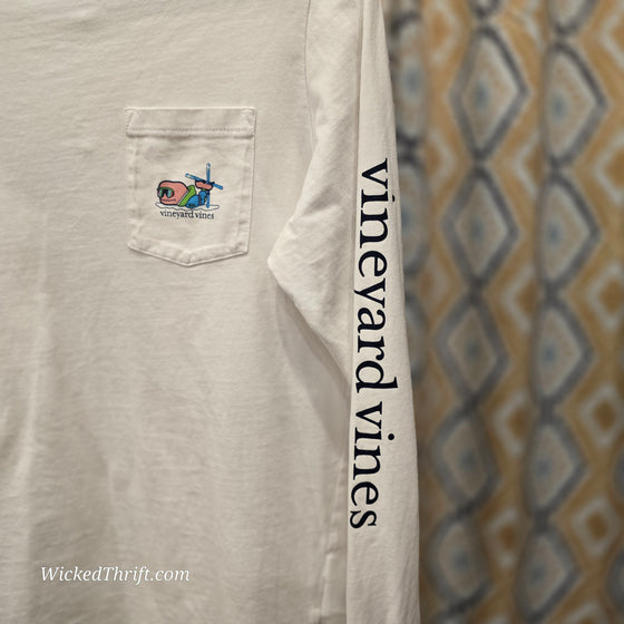 VINEYARD VINES White Cotton Long Sleeve Tee w. Ski Whale L - PopRock Vintage. The cool quotes t-shirt store.
