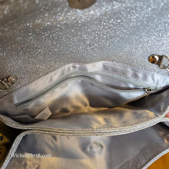 SILVER GLITTER Envelope Evening Bag - PopRock Vintage. The cool quotes t-shirt store.