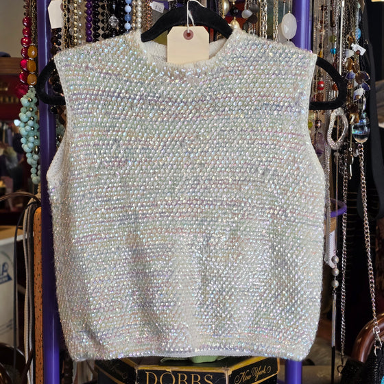 VINTAGE White Knit Sequin Sleeveless Top