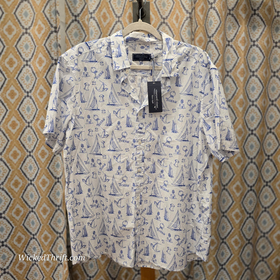 VINEYARD VINES NWT White Ocean Print Short Sleeve Button Up XL - PopRock Vintage. The cool quotes t-shirt store.
