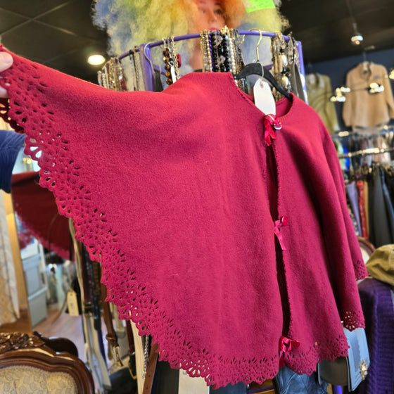 VINTAGE Maroon Fleece Poncho Cardigan OS