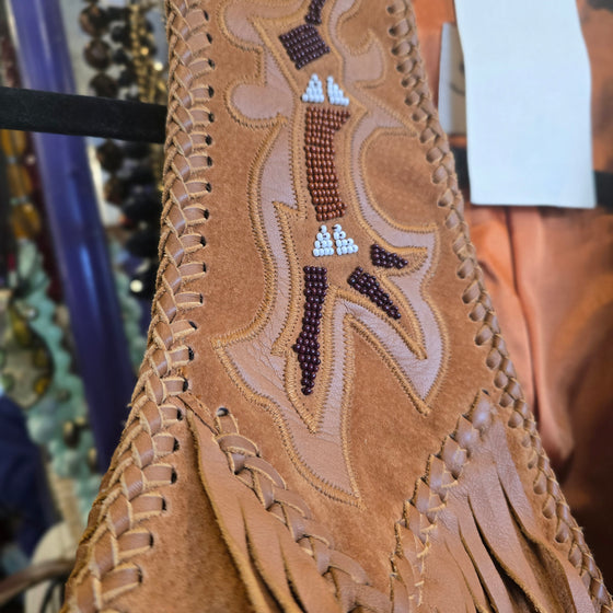SCULLY Tan Leather Fringe/Beaded Western Vest 36